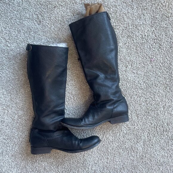 FRYE Melissa Button Back Black Leather Riding Boots - Picture 1 of 11